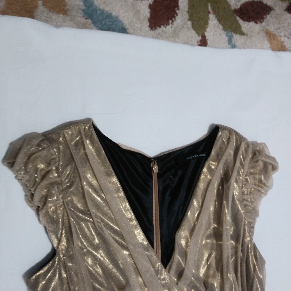 Andrew Marc Scrunched Mettalic Gold Dress